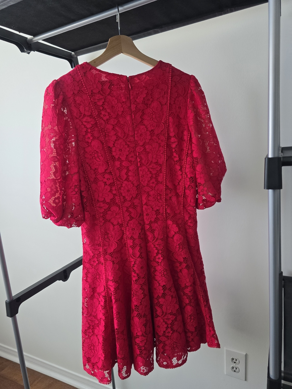 Ever New Milly Lace Trim Mini Dress Bright Rose Pink Puff Sleeve - Picture 11 of 12